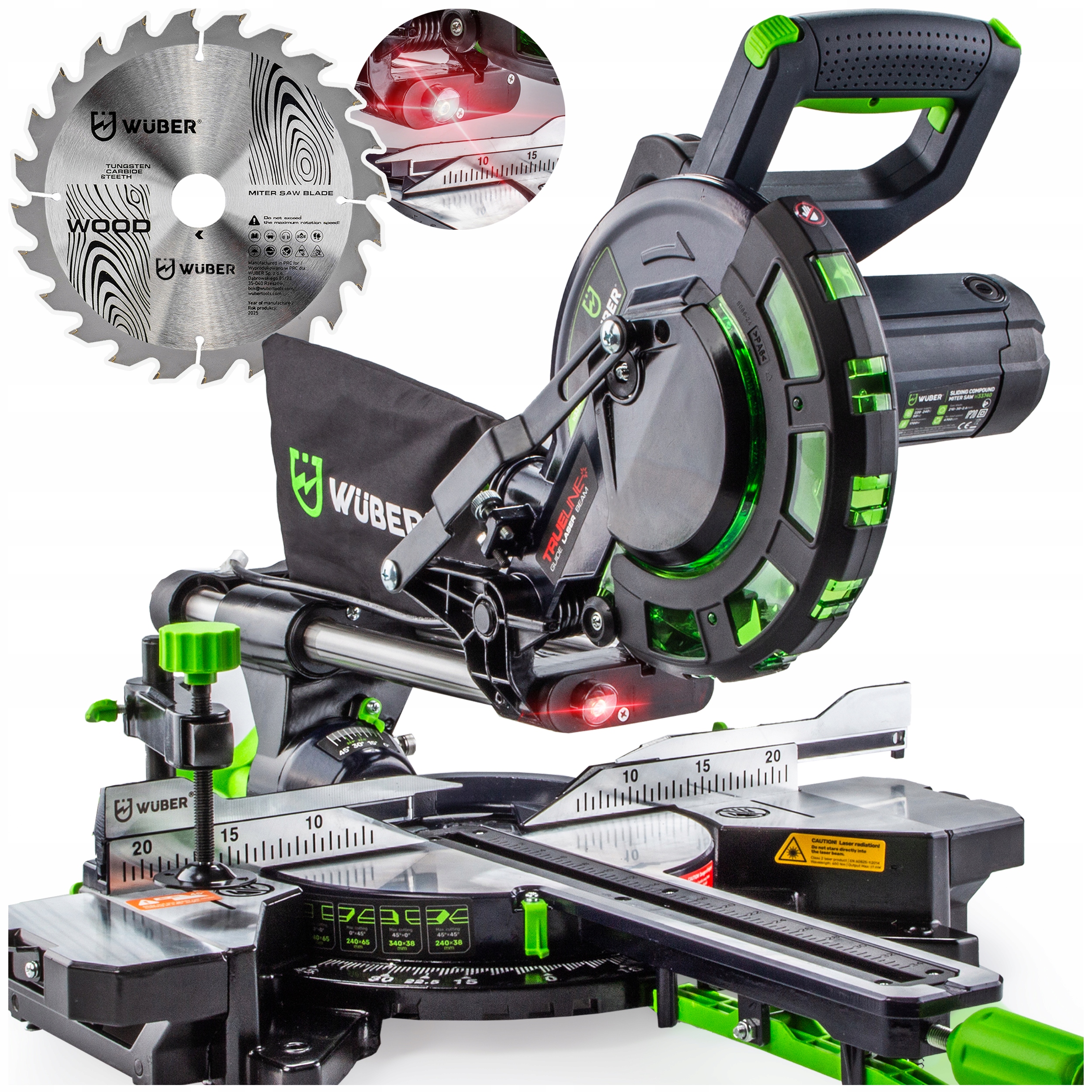 Piła Ukosowa Z Posuwem Ukośnica Do Drewna 1700W Laser Tarcza 210MM 24T