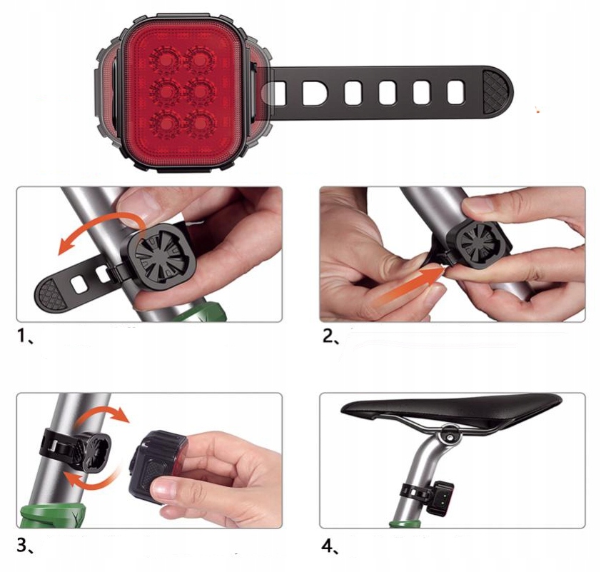 LAMPKA ROWEROWA LED PRZÓD MOCNA + TYŁ ZESTAW Czas pracy 35 h