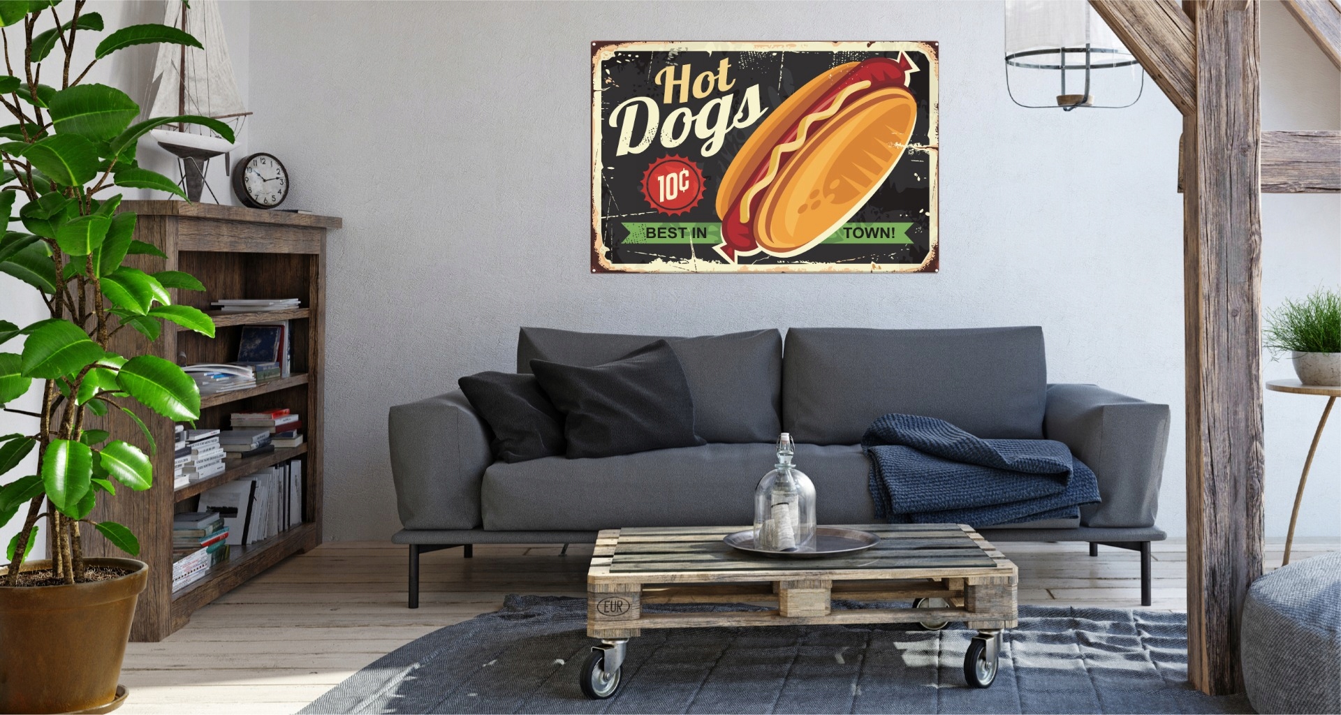 Nástenná maľba HOT DOG Retro Nápis 70x50 Krajina