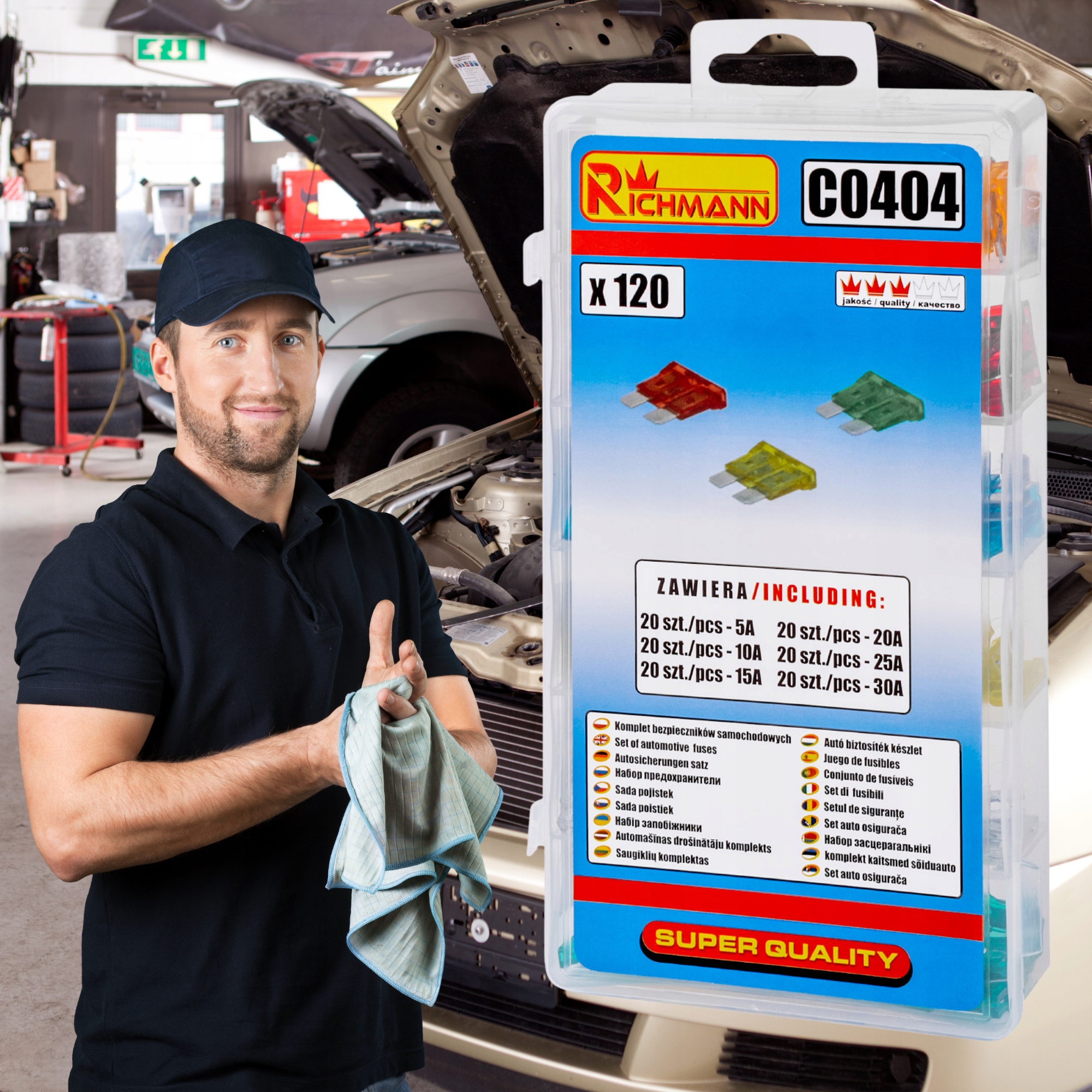 ZESTAW KOMPLET BEZPIECZNIKÓW SAMOCHODOWYCH STANDARD 120SZT RICHMANN C0404 Rodzaj Zestaw mieszany