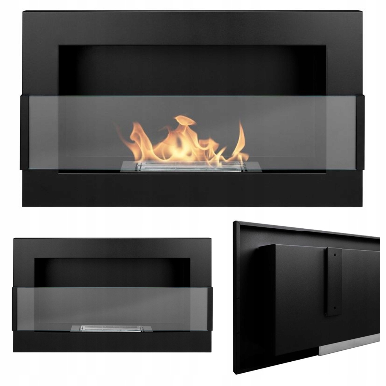 Biokrb Závěsný Se Sklem 65X40X12 CM Regulace Plamene Černý Mat