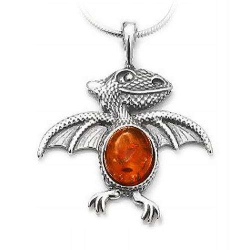 Stříbrný Dinosaurus drak přívěsek ze stříbra 925 s přírodním Jantarovým Přívěskem