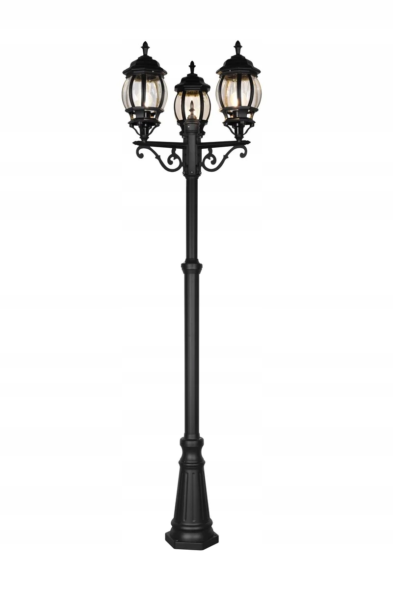 Trio Záhradná lampa Elvo klasická 3xE27 60W čierna hliníková