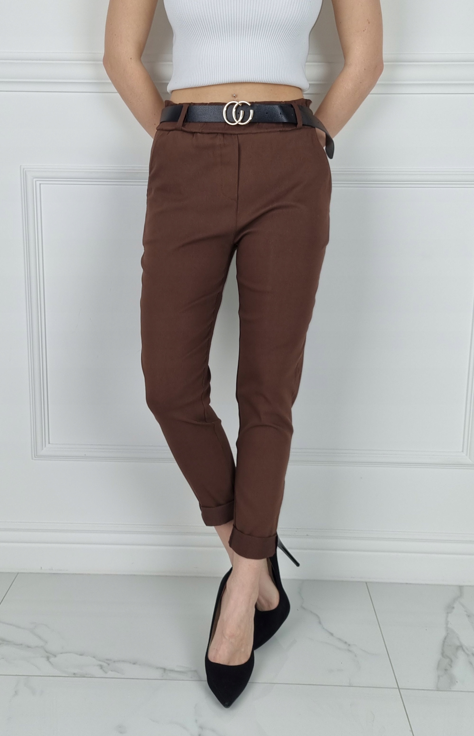 #ELASTYCZNE - SPODNIE - DAMSKIE - W GUMKĘ - PASEK# Płeć kobieta