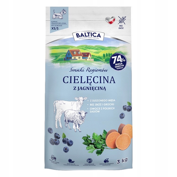 Baltica Adult Cielęcina z Jagnięciną Xs/s 3kg Hipoalergiczna Karma Dla Psa