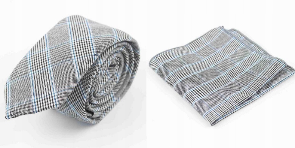 

Krawat męski szary w kratę Poszetka