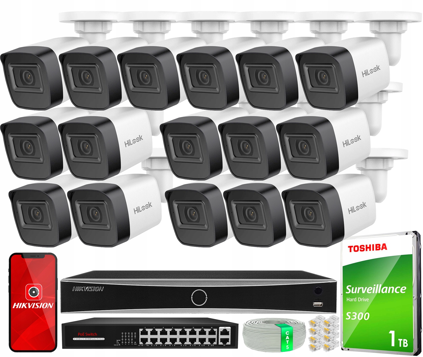 Sada pro monitorování 16 kamer 4MPx IPCAM-B4-P Nvr DS-7616NXI-K2 Hikvision