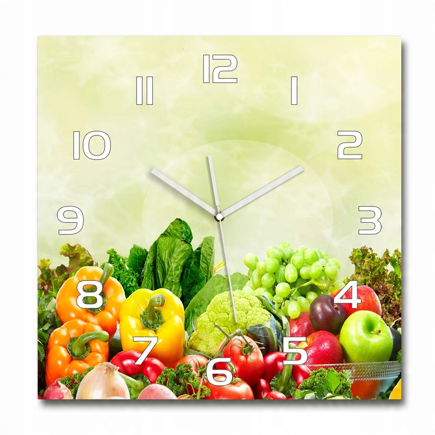 

Szklany kwadratowy zegar z nadrukiem Warzywa 60x60