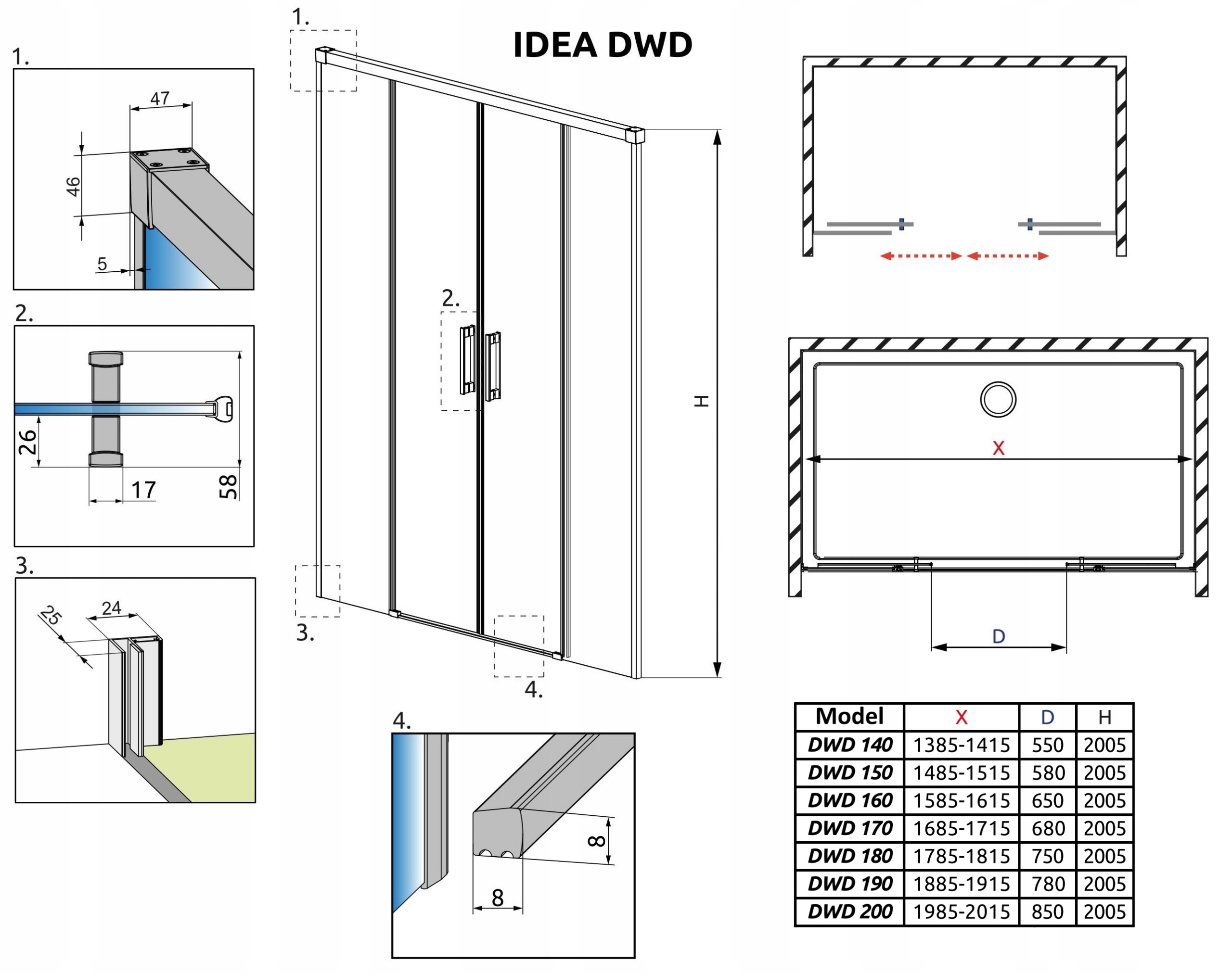 Drzwi prysznicowe Idea DWD 180x200,5 RADAWAY Szerokość produktu 180 cm