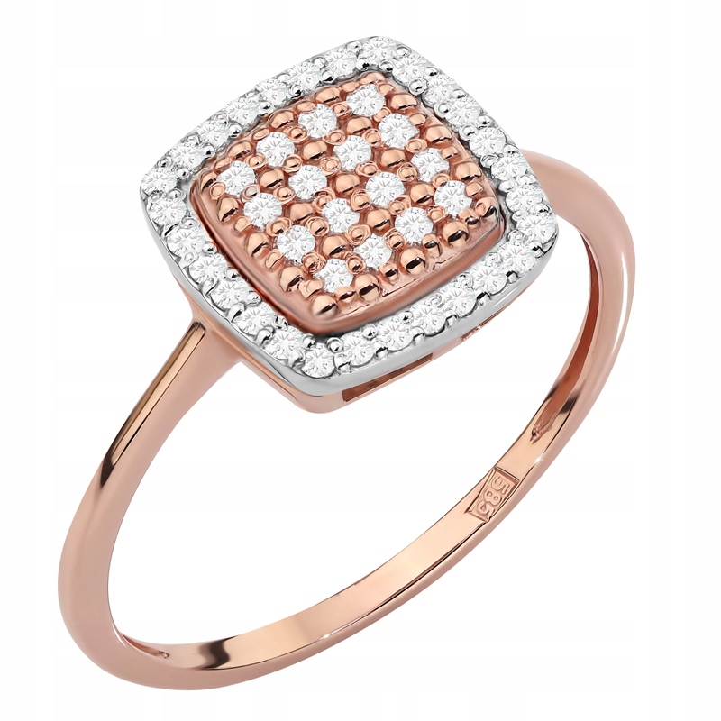 Zlatý Prstýnek pr. 585 Čtvercová koruna s brilianty 0,28 ct