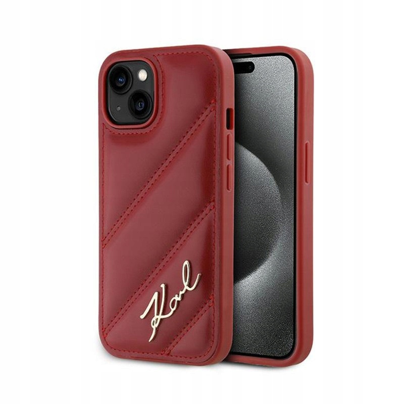 Karl Lagerfeld Diagonal Quilted Script – Pouzdro pro iPhone 15 14 13 (červené)