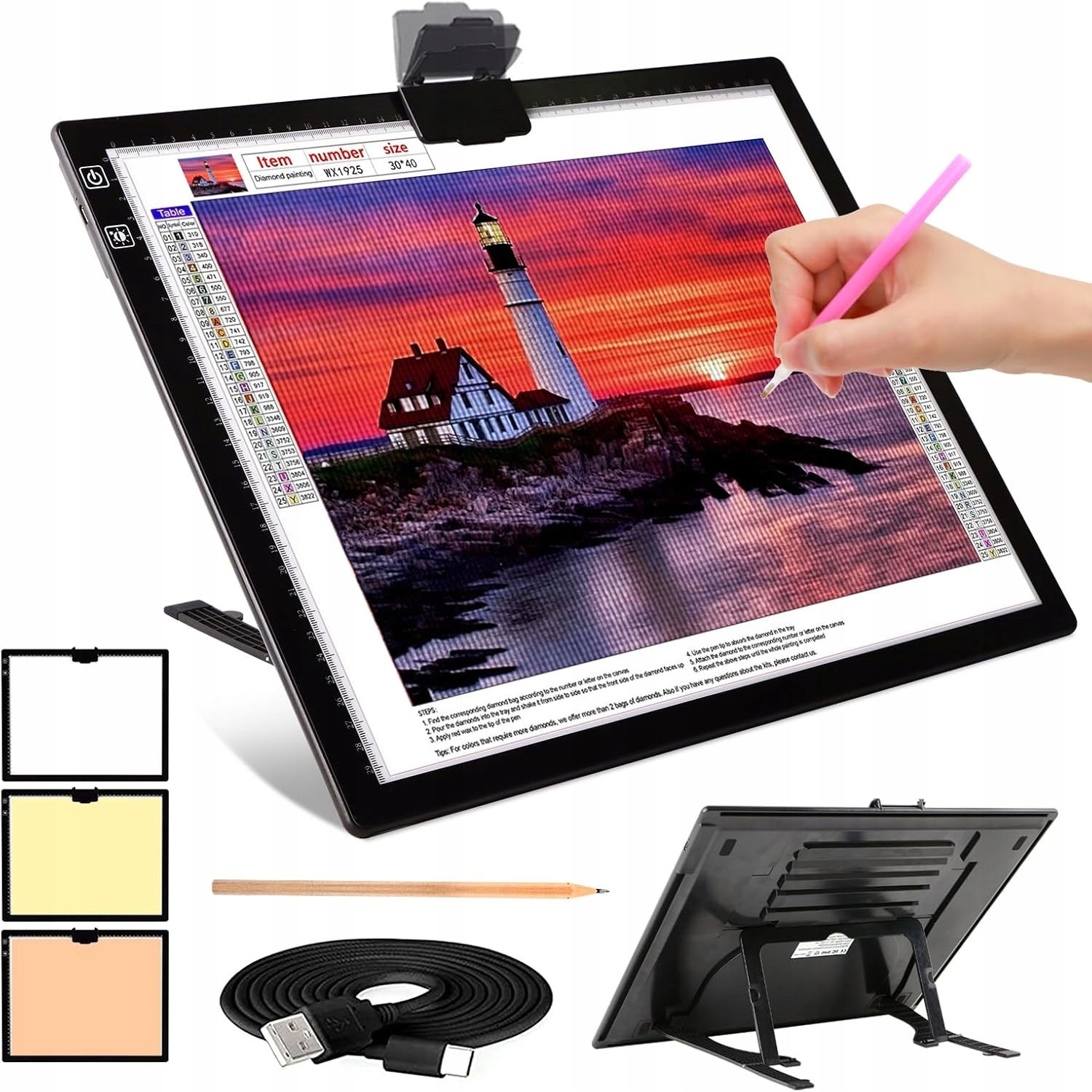 Tablica Led A3 do rysowania i kalkowania, akumulator, statyw