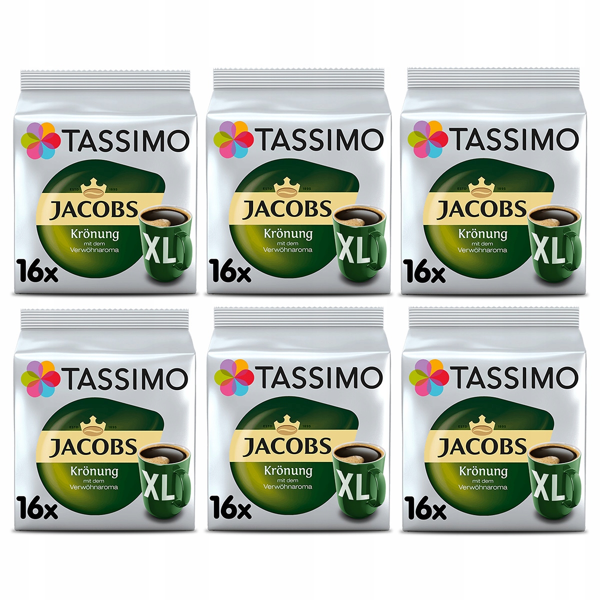 Kapsułki Tassimo Jacobs Kronung XL 6x 16 kapsułek, 5+1 opakowanie Gratis!