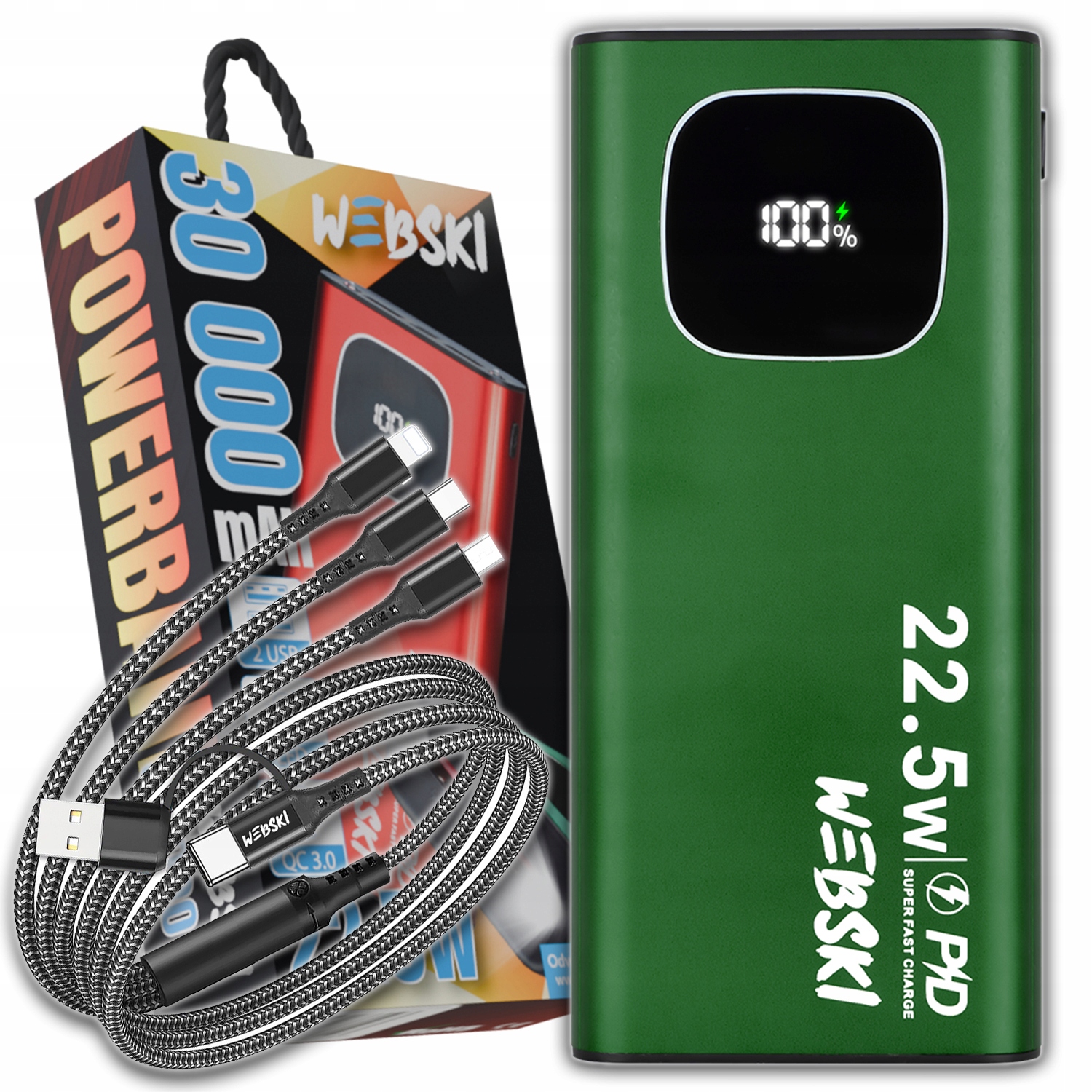 Powerbank 30 000 mAh 2X Usb-c Rychlé Nabíjení Napájení Kabel 6V1