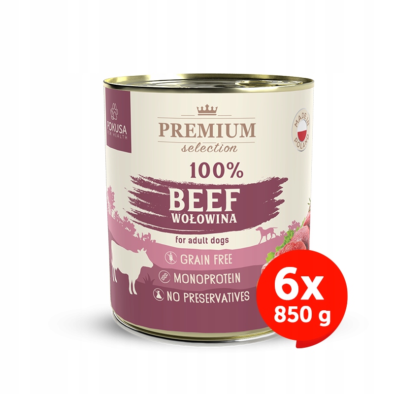 Krmivo pro psy 100% hovězí maso Pokusa Premium Selection 6x850 g