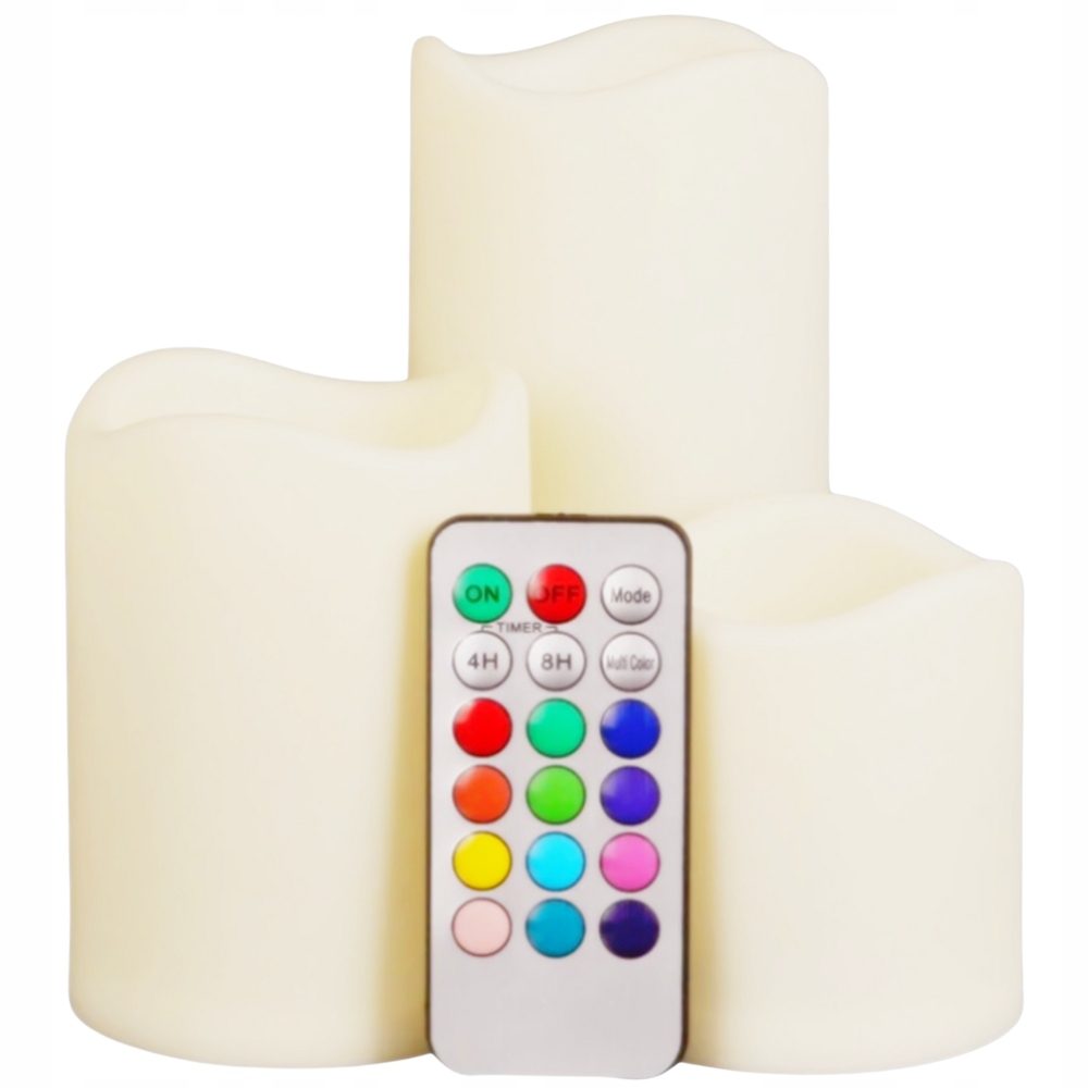 

Zestaw 3x Świeczki Led Rgb Kolorowe Świece Pilot