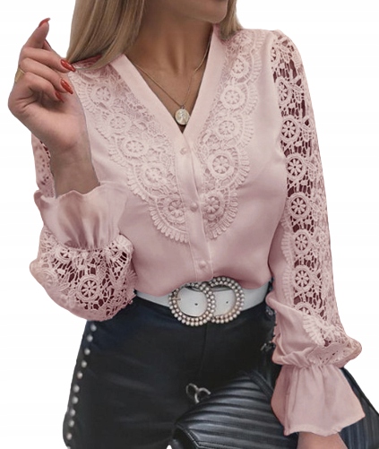 

Bluzka Elegancka Falbana Koronkowa Guziki Kolory