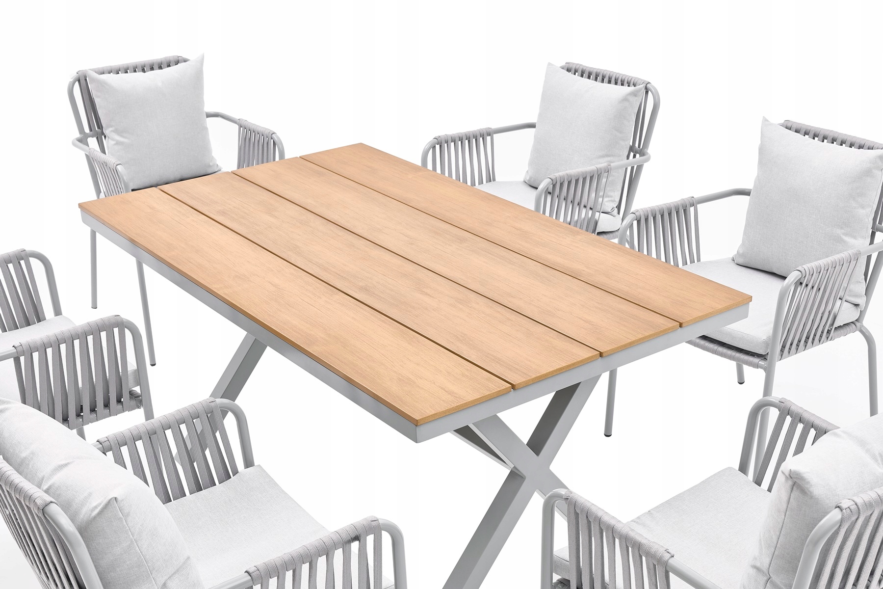 Meble Ogrodowe Stół Polywood 90 x150 x75 cm 6 krzeseł Poduszki Szare