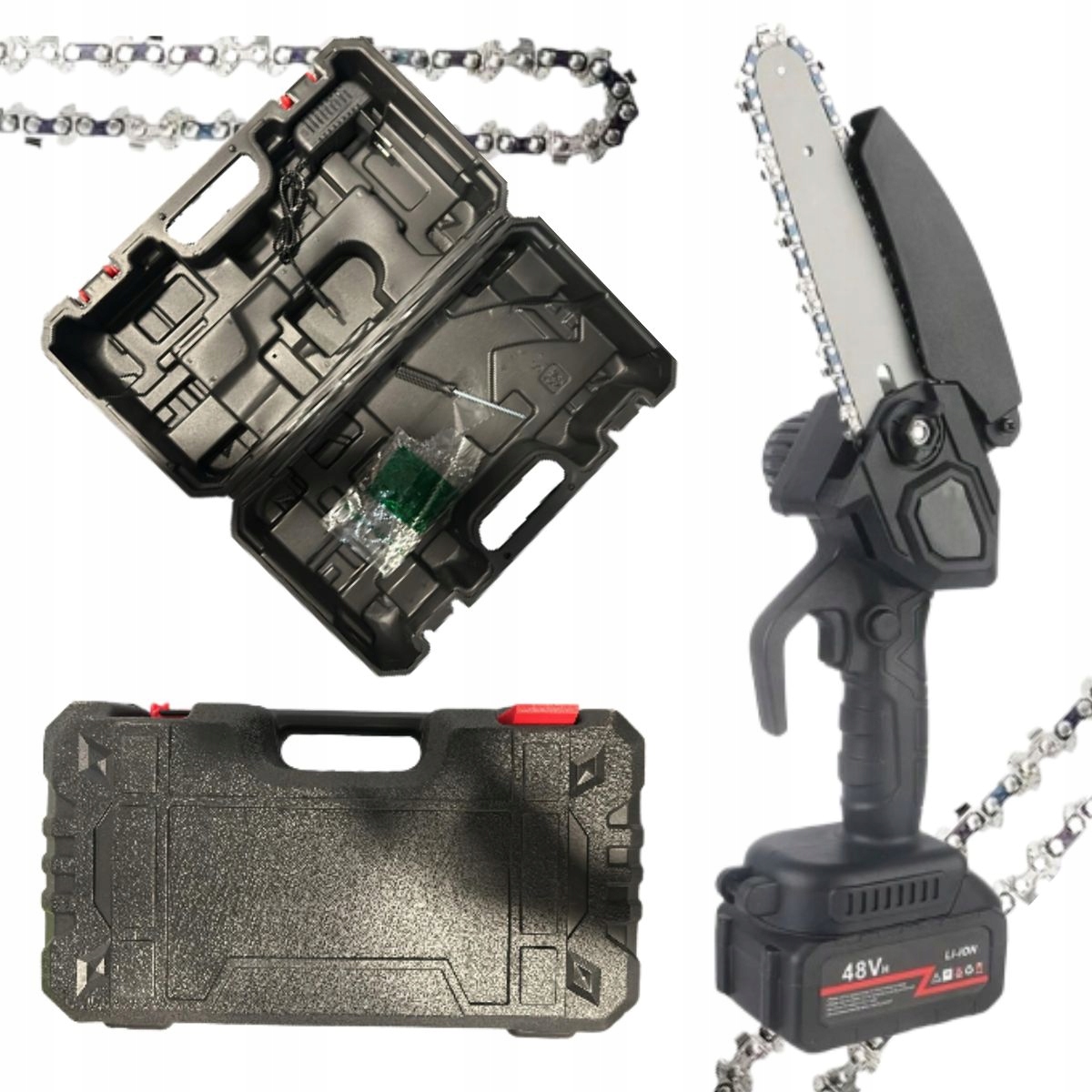 AKUMULATOROWA MINI PIŁA ŁAŃCUCHOWA, PILARKA DO DREWNA GAŁĘZI ZESTAW 48V Kod producenta AKUMULATOROWA MINI PIŁA ŁAŃCUCHOWA RUBICON