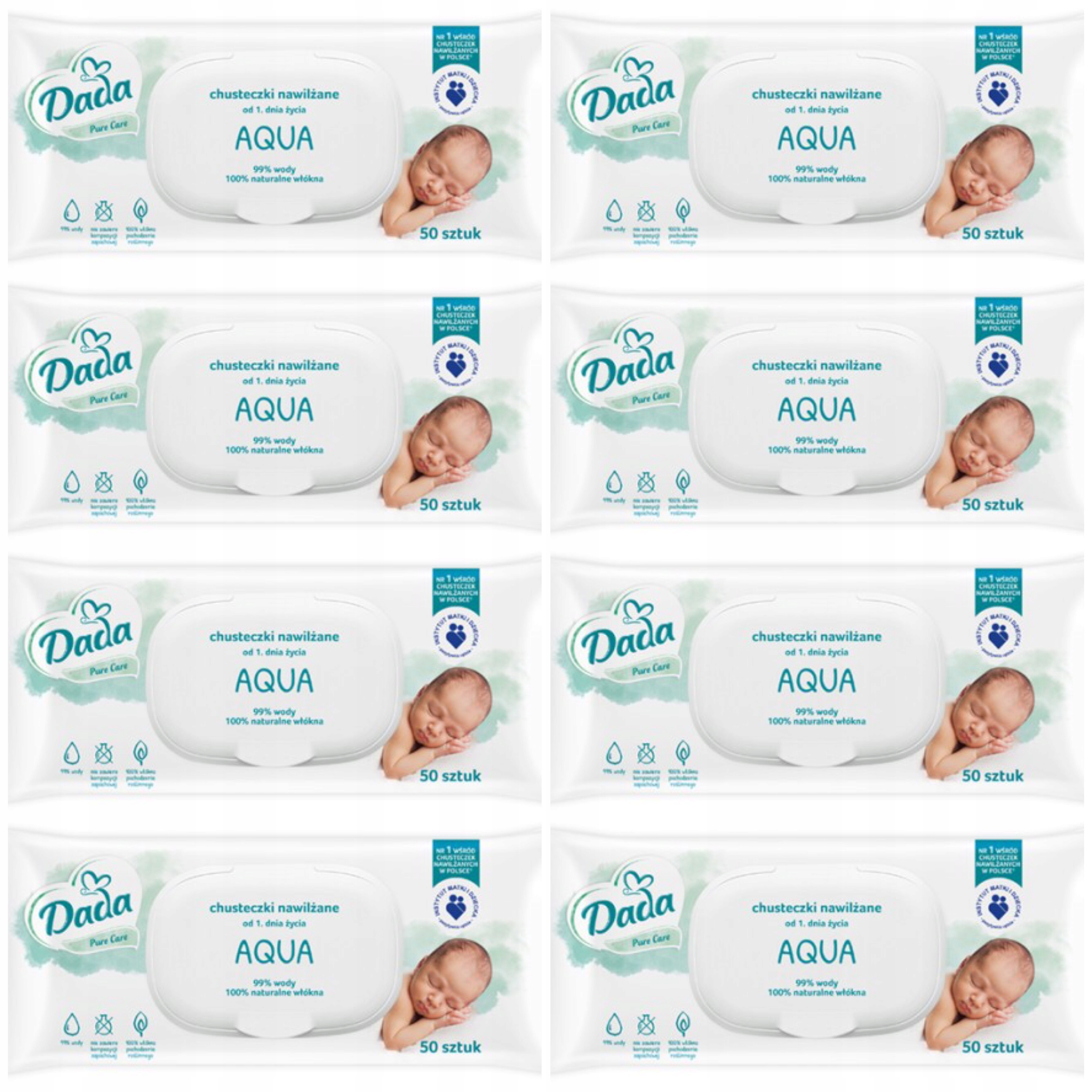 Dada Pure Care Chusteczki Nawilżone 99% Wody Aqua Water Wipes 8x50= 400 szt