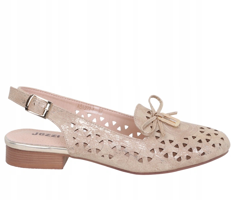 Złote ażurowe sandały płaskie z zakrytymi palcami zabudowane piękne Jezzi