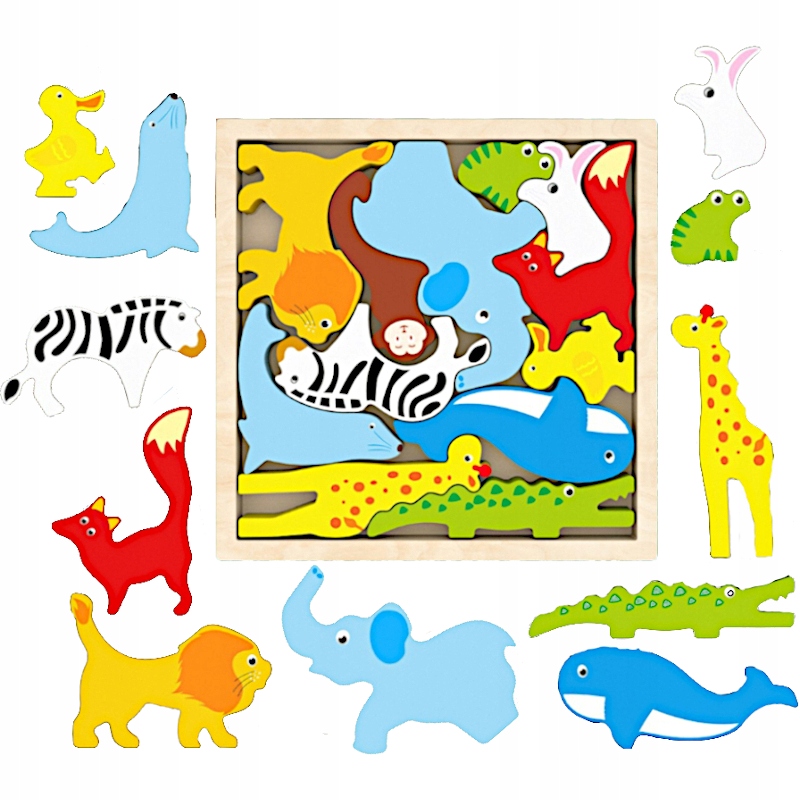 UKŁADANKA EDUKACYJNA PUZZLE DREWNIANE KLOCKI MONTESSORI SAFARI Marka Kleks