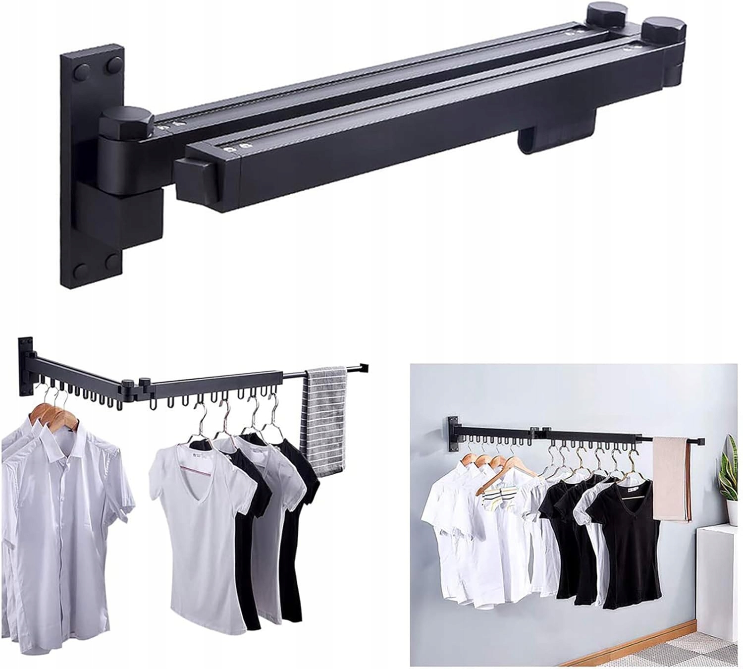 Levně Věšák Na Šaty Tyč Na Zeď Skládací 18 Háčků 120CM