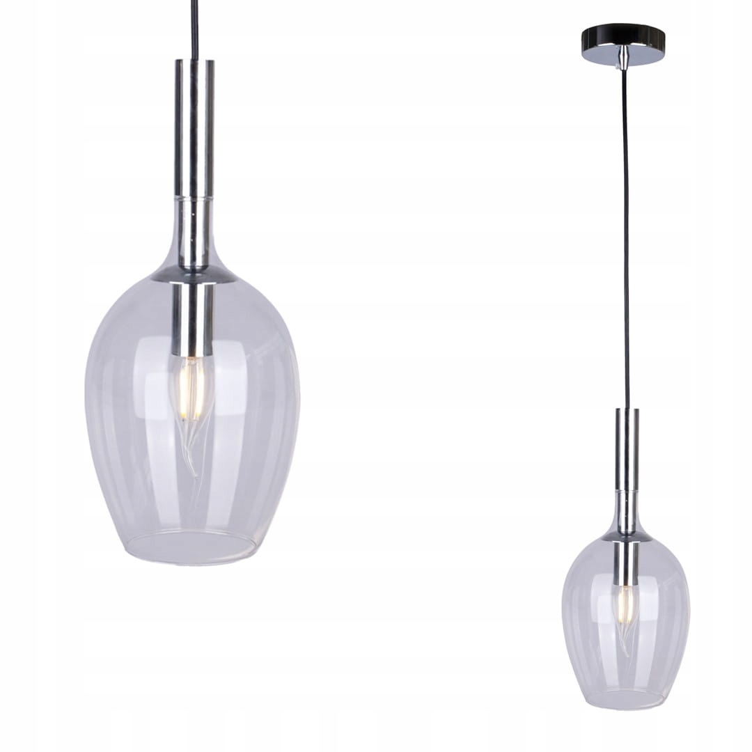 Závěsná lampa chromovaná skleněná stínidlo nad stůl ostrovní bar Milagro