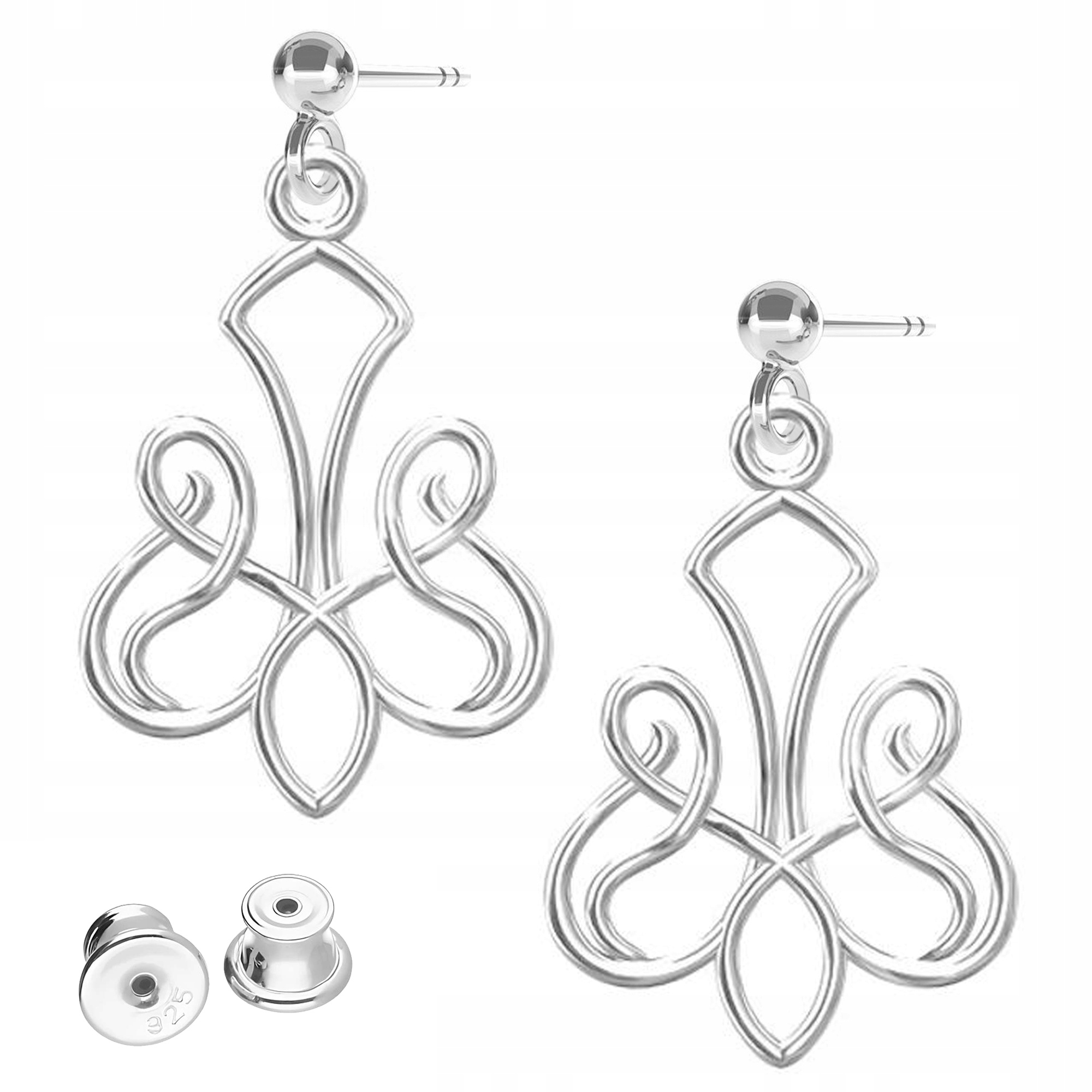 Stříbrné Náušnice Ažurové šroubky Ozdobné vzory na tyči Stříbro 925