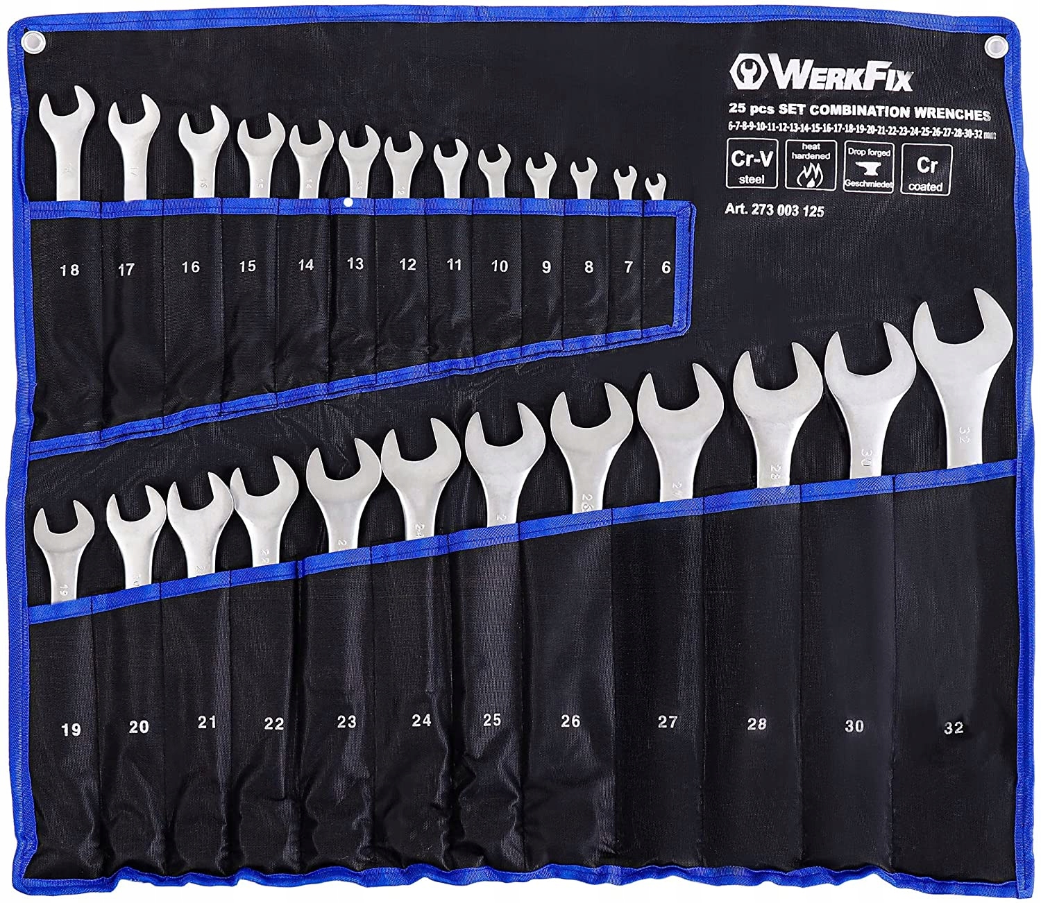 Kľúč očkoplochý, sada očkoplochých kľúčov 25 ks CrV S&r WerkFix