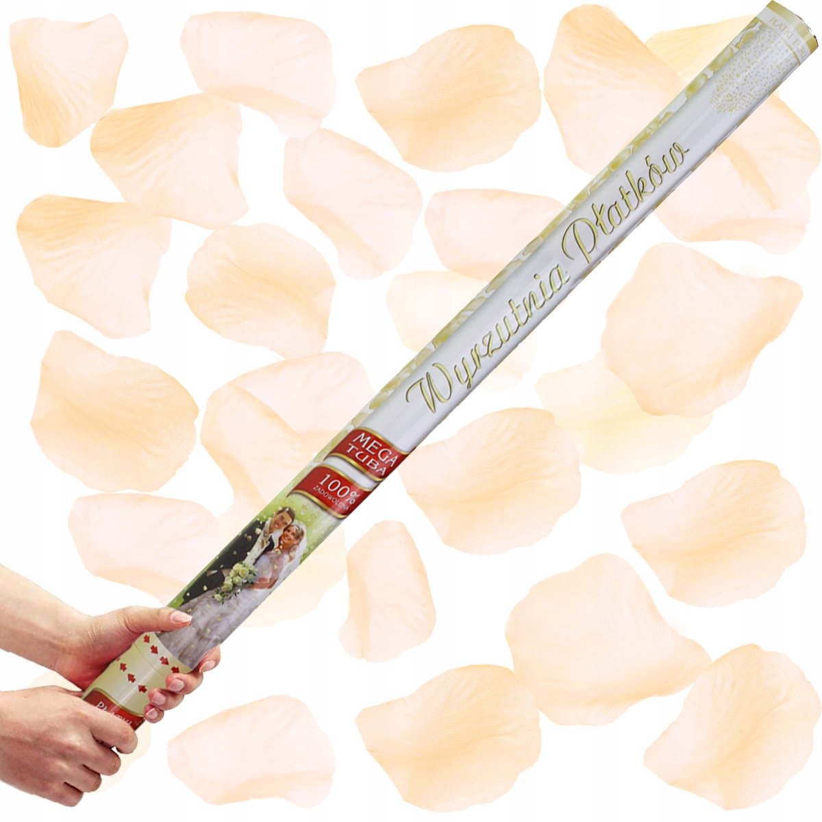 KONFETTI WYRZUTNIA PŁATKI TUBA ŚLUB 80 cm XXL ECRU