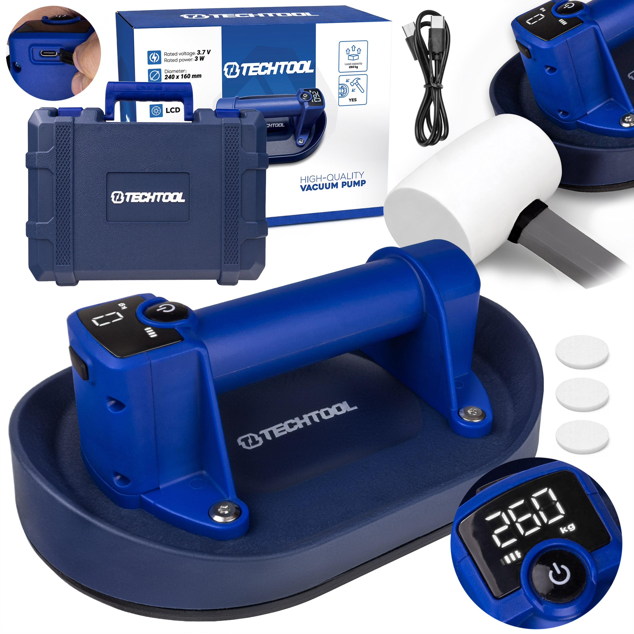 Přísavka Na Dlaždice Akumulátorová Držák Na Sklo 260 kg Techtool