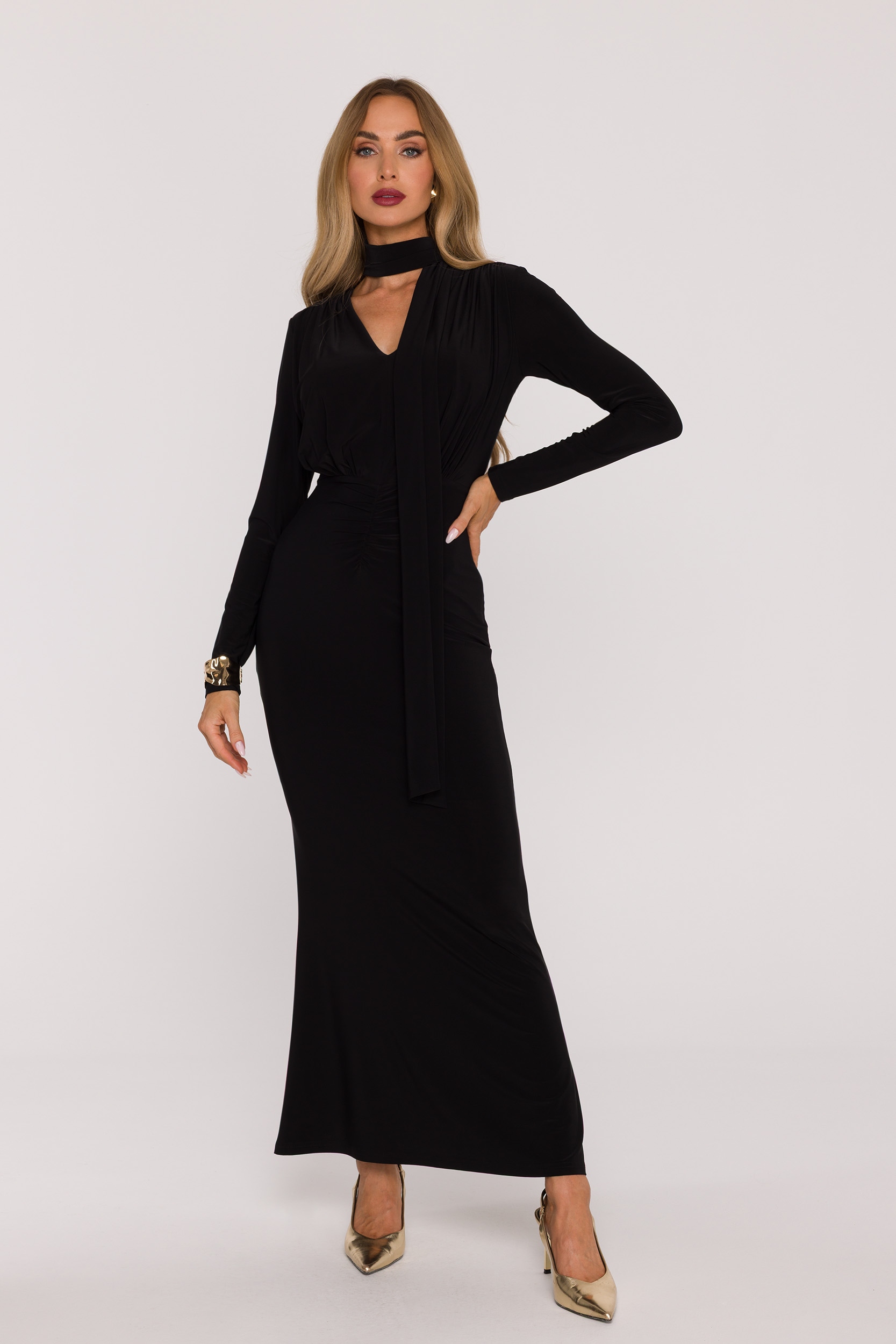 Elegantní Dámské Maxi Ženské Šaty S Leštěm, Černé, 40 L