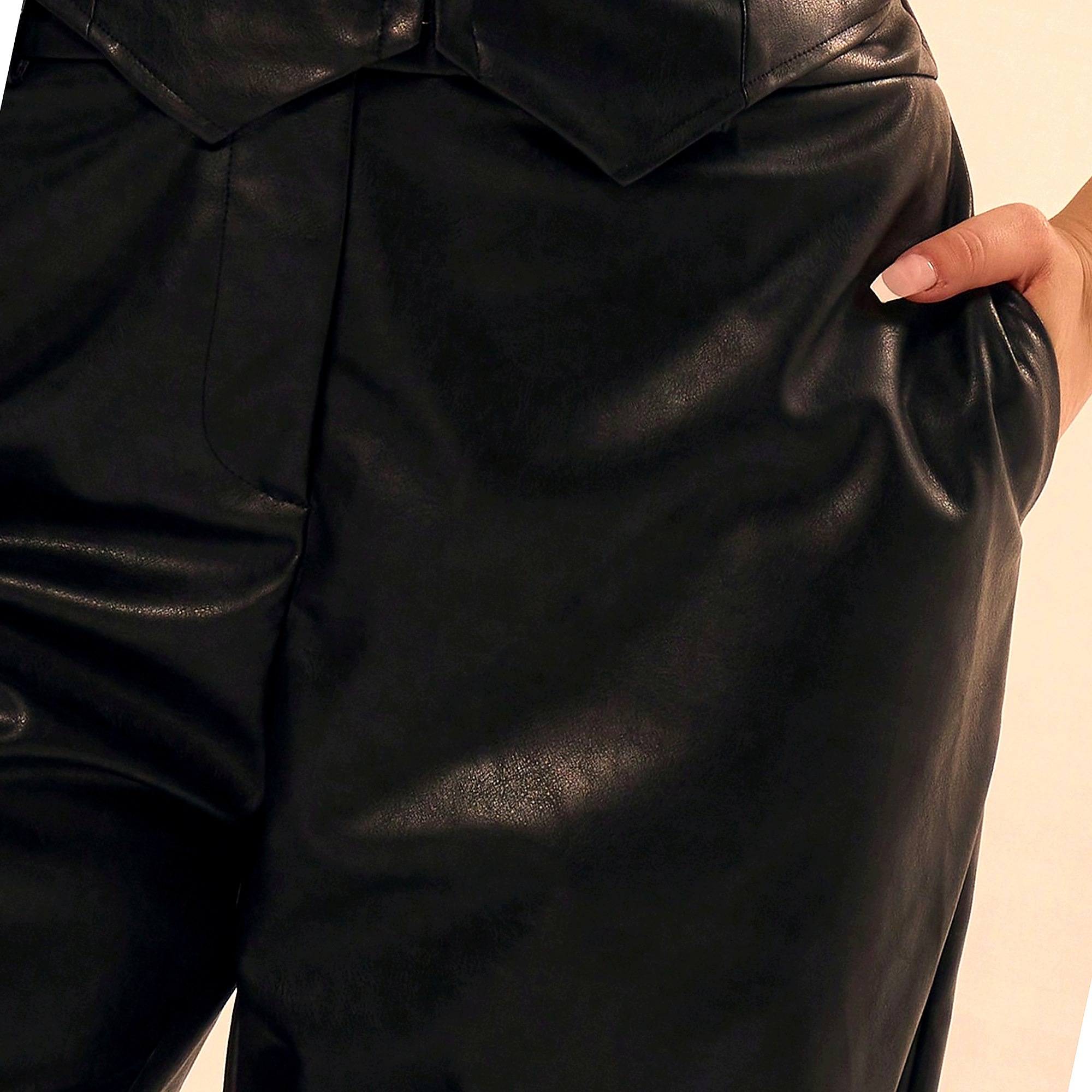 Černé dámské plesové kalhoty Imitace kůže Klasické XL