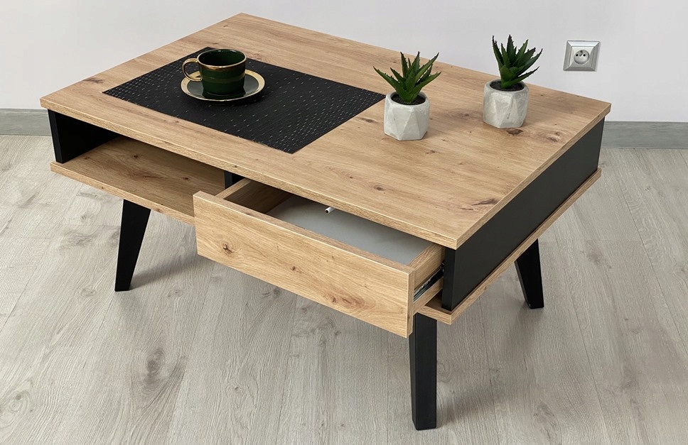 STOLIK KAWOWY RUMBA III Z SZUFLADĄ DĄB ARTISAN Wykończenie inne