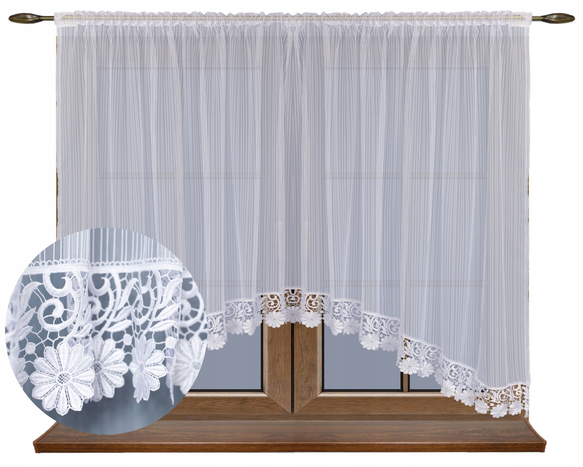 

Gotowa Firana Biała Fantazyjna w paski z gipiurą