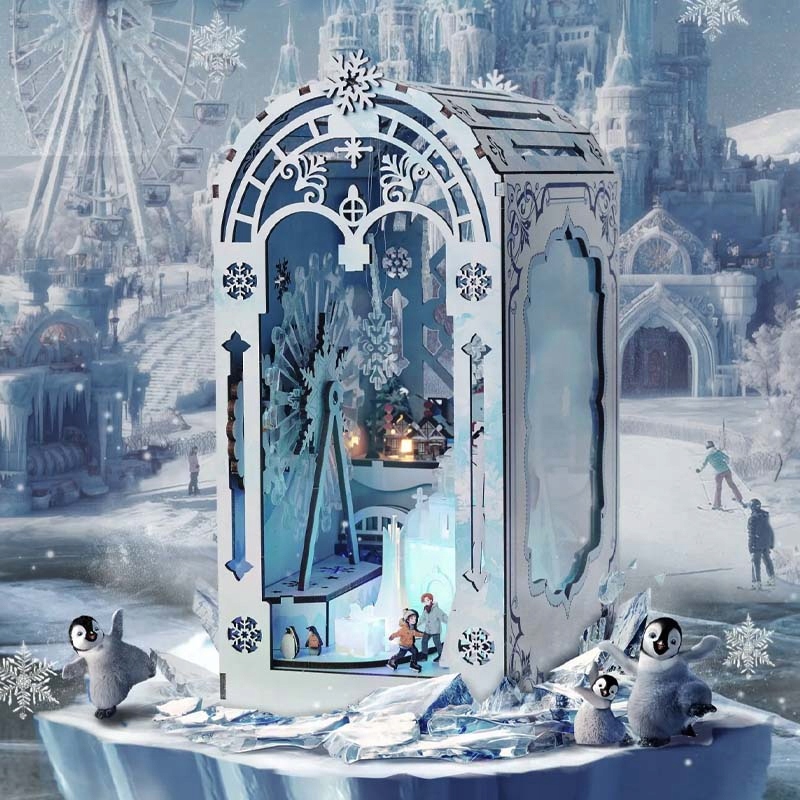 Zestaw konstrukcyjny Puzzle 3D Miniaturowy domek Book Nook Lodowa kraina