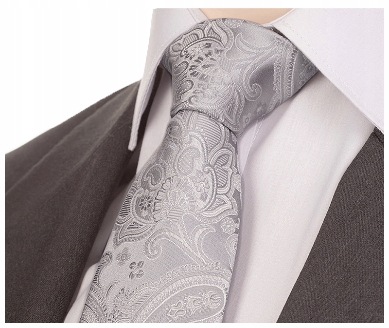 

Jedwabny Krawat 100% Jedwab Żakardowy Stalowy kj34