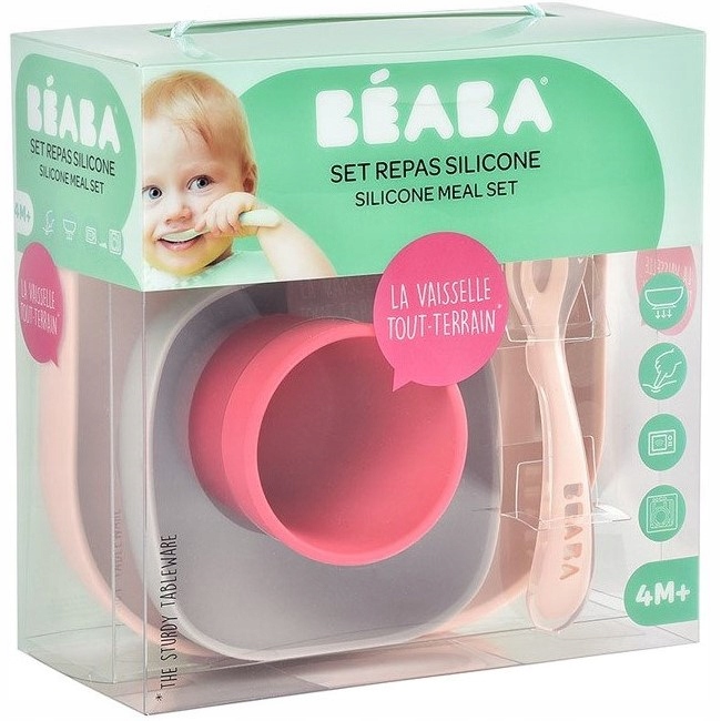 BEABA KOMPLET NACZYŃ z SILIKONU z PRZYSSAWKĄ Pink Kod producenta 913429