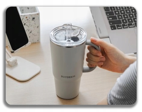 BUYDEEM Kubek termiczny ze słomką 700 ml, DS57, Oat White — 6