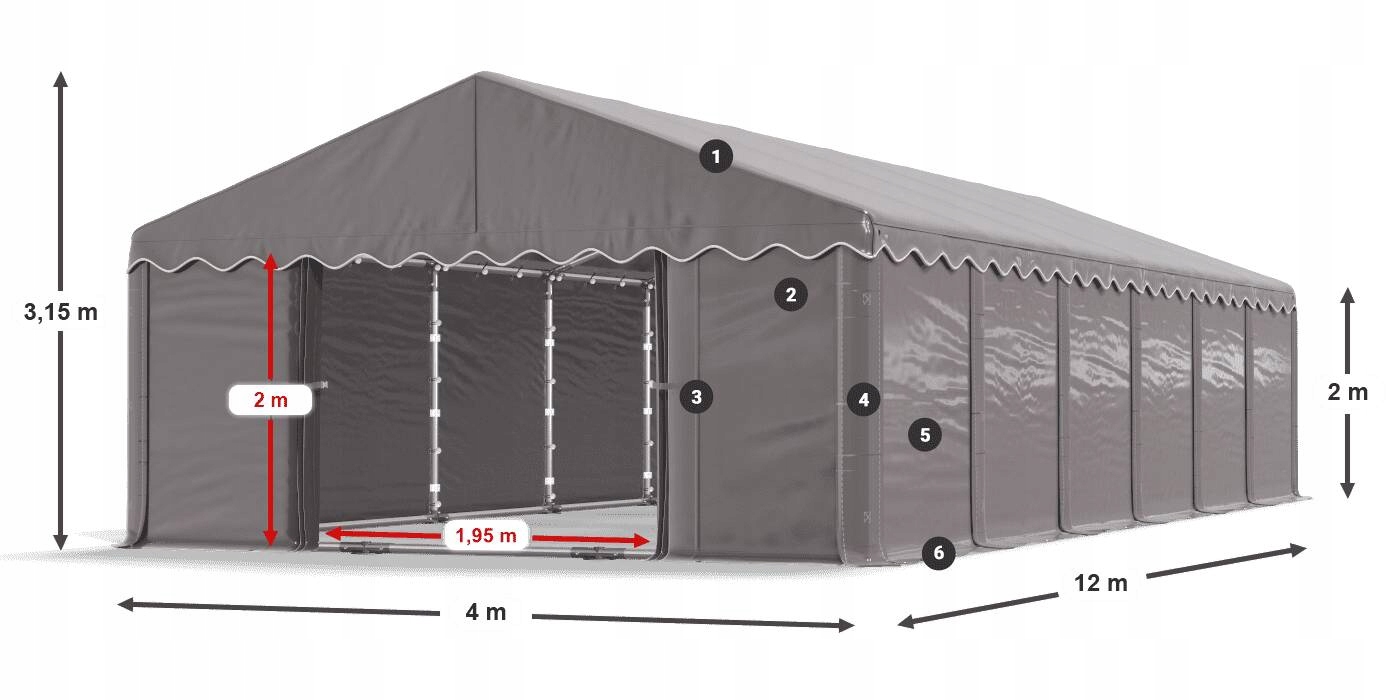 Namiot Warsztatowy 4x12m Magazynowy DAS 240 SP Długość 12 m