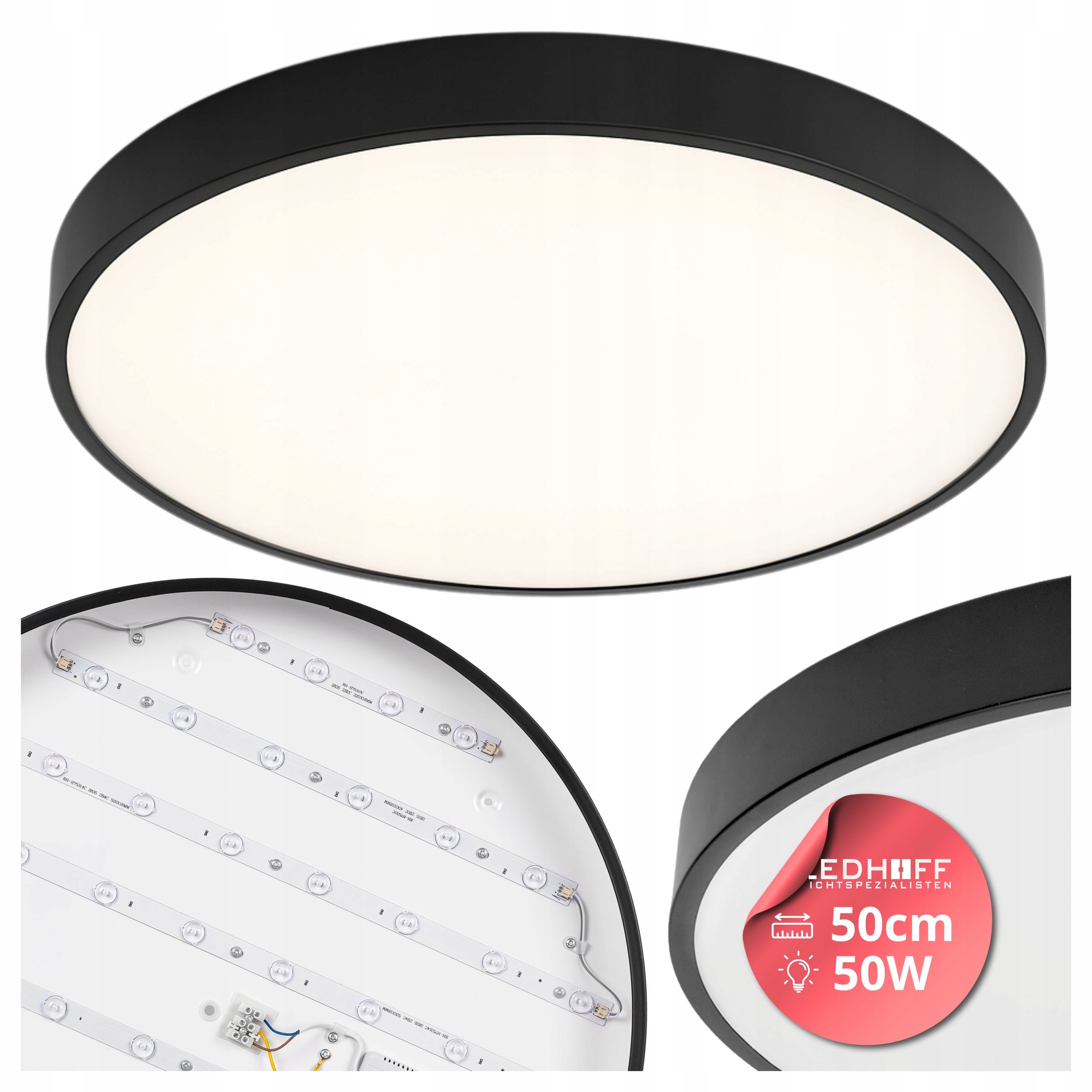 Plafon Led lampa sufitowa Duża 50CM okrągła czarna Panel mocny do pokoju