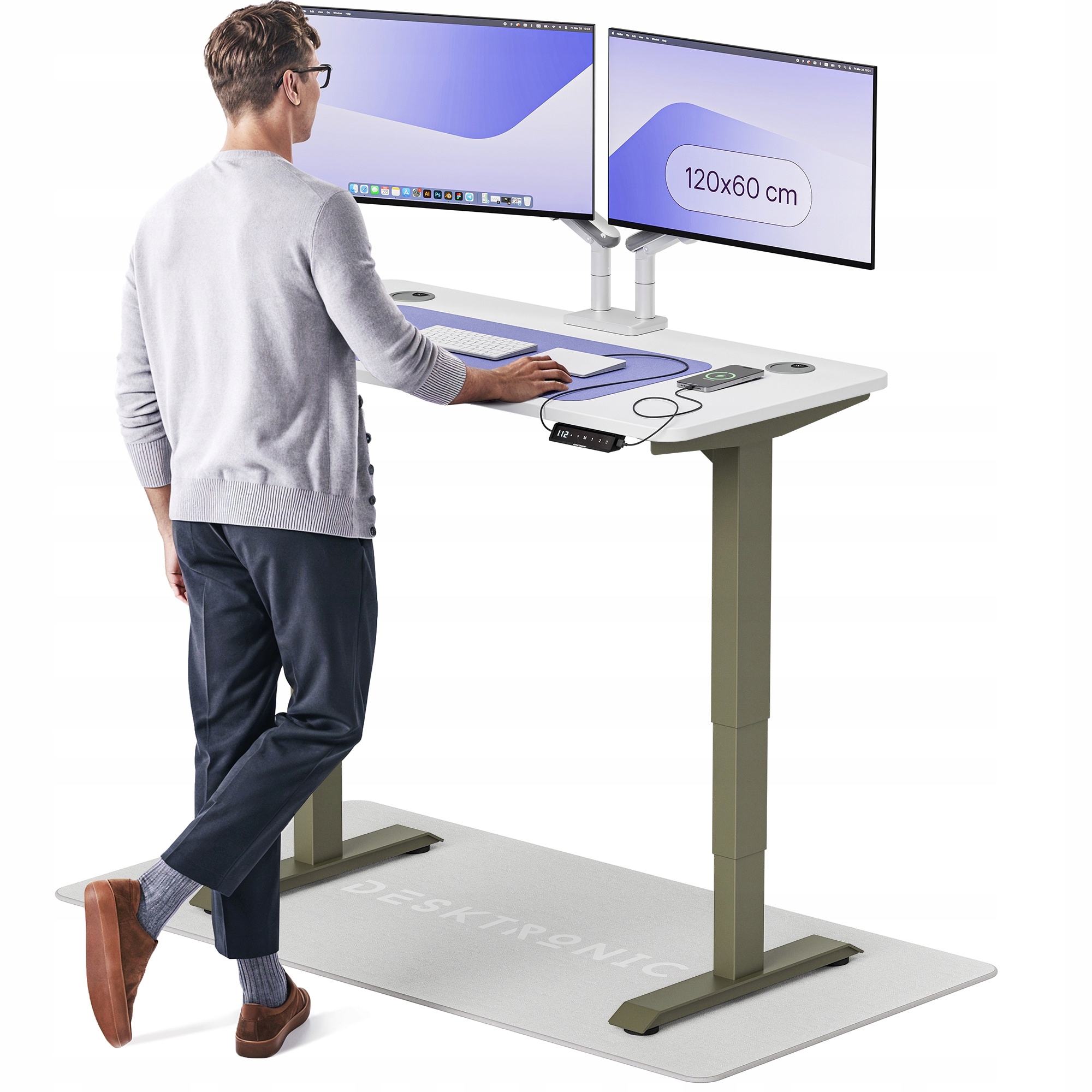 Biurko z elektryczną regulacją wysokości HomePro 120x60 cm Zielony/Biały