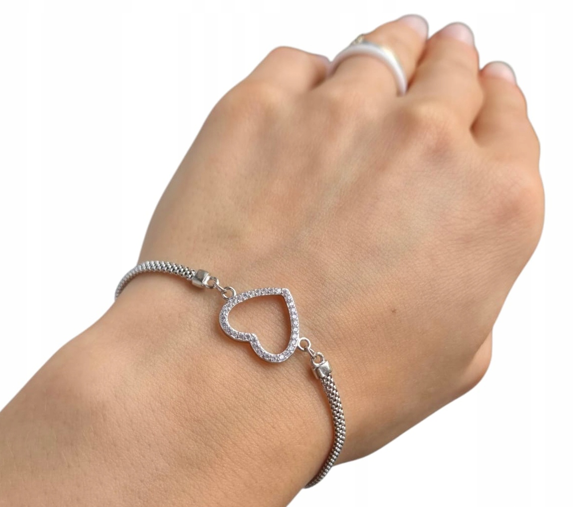 Stříbrný Rhodiovaný Náramek Na Ruku Srdce Srdíčko Zirkon Ze Stříbra 925