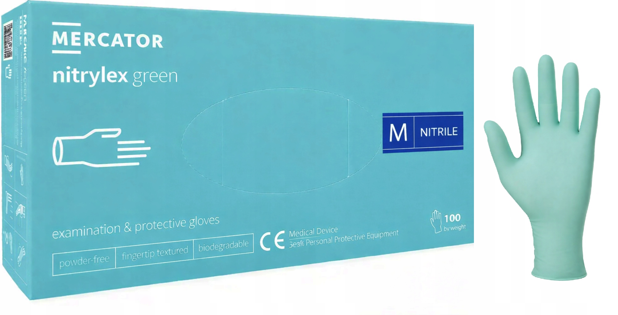 Rękawice RĘKAWICZKI nitrylowe MERCATOR GREEN 100 szt ZIELONE NITRYLEX mocne