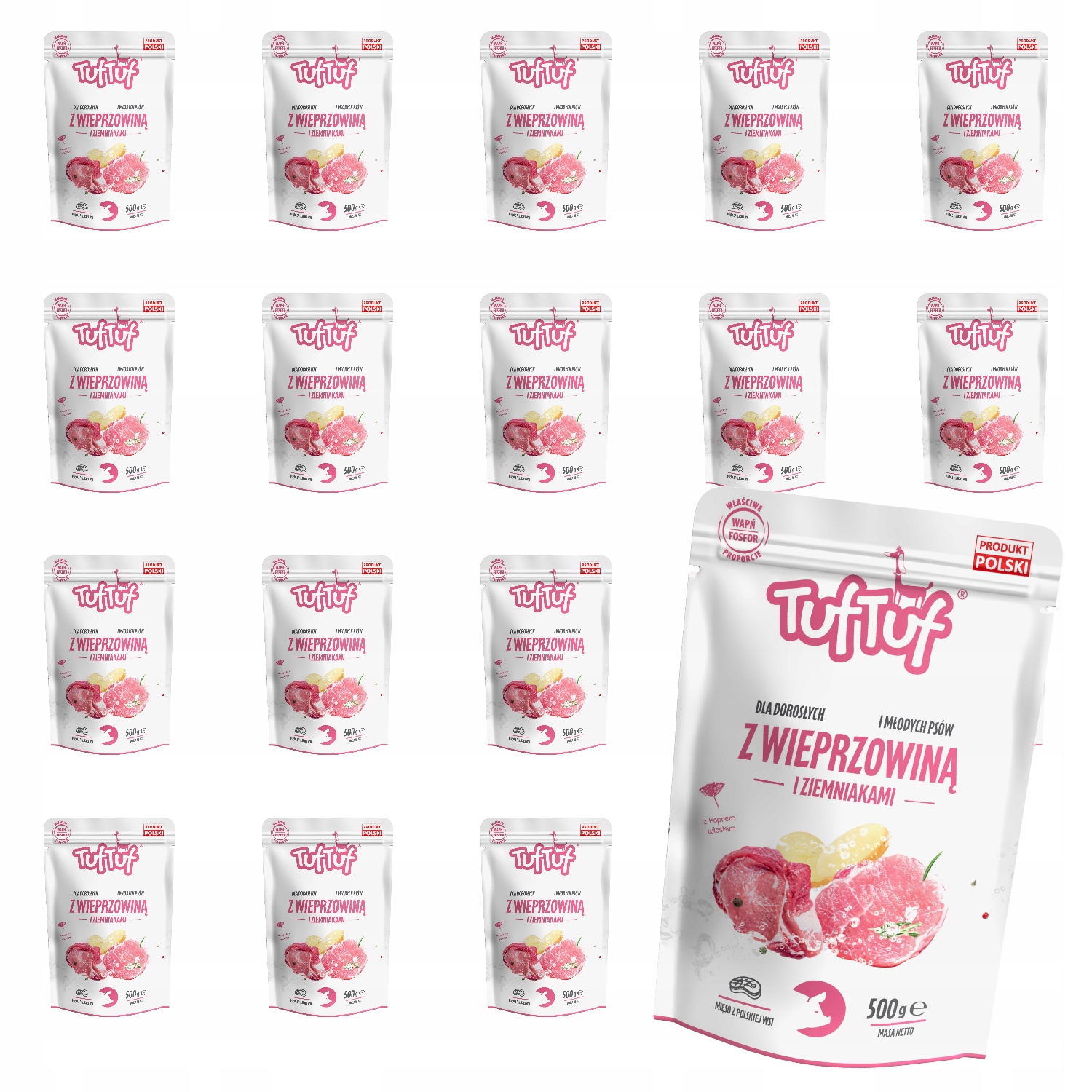 Levně Vlhké Krmivo Pro Psa TufTuf Vepřová Sáčka S Bramborem 20x500G