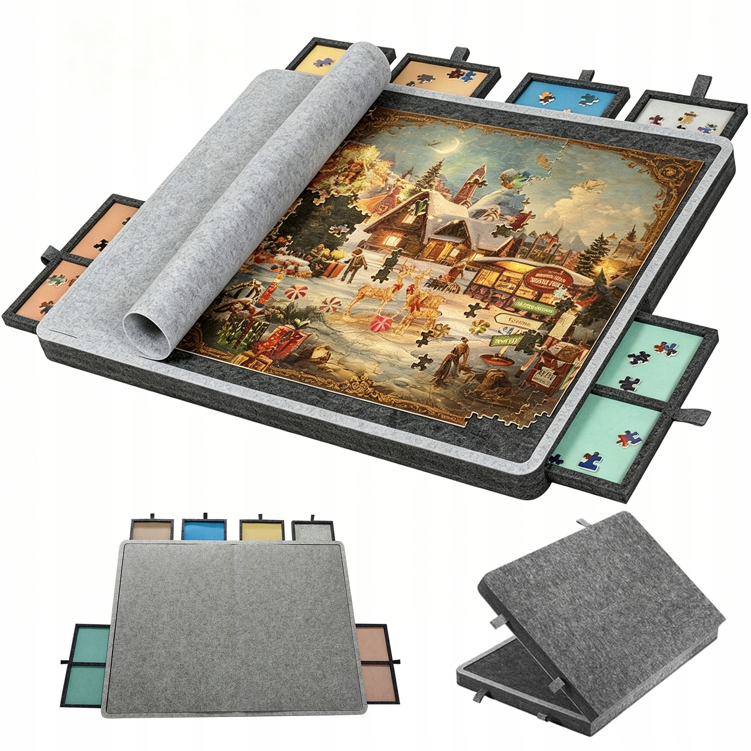 Składana Mata Do Układania Puzzli 6 Szuflad Ochrona Podpórka Filc