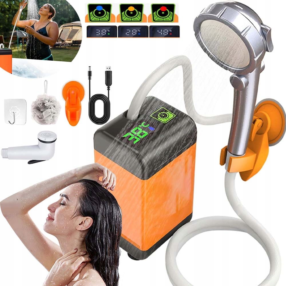 Turistická Sprcha Elektrická Kempingová Pumpa Teplota LCD 6000MAH