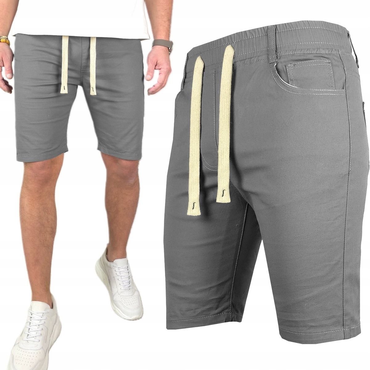 Krátké Kraťasy Pánské kalhoty Grafit Klasické Elegantní Pas S Gumičkou L
