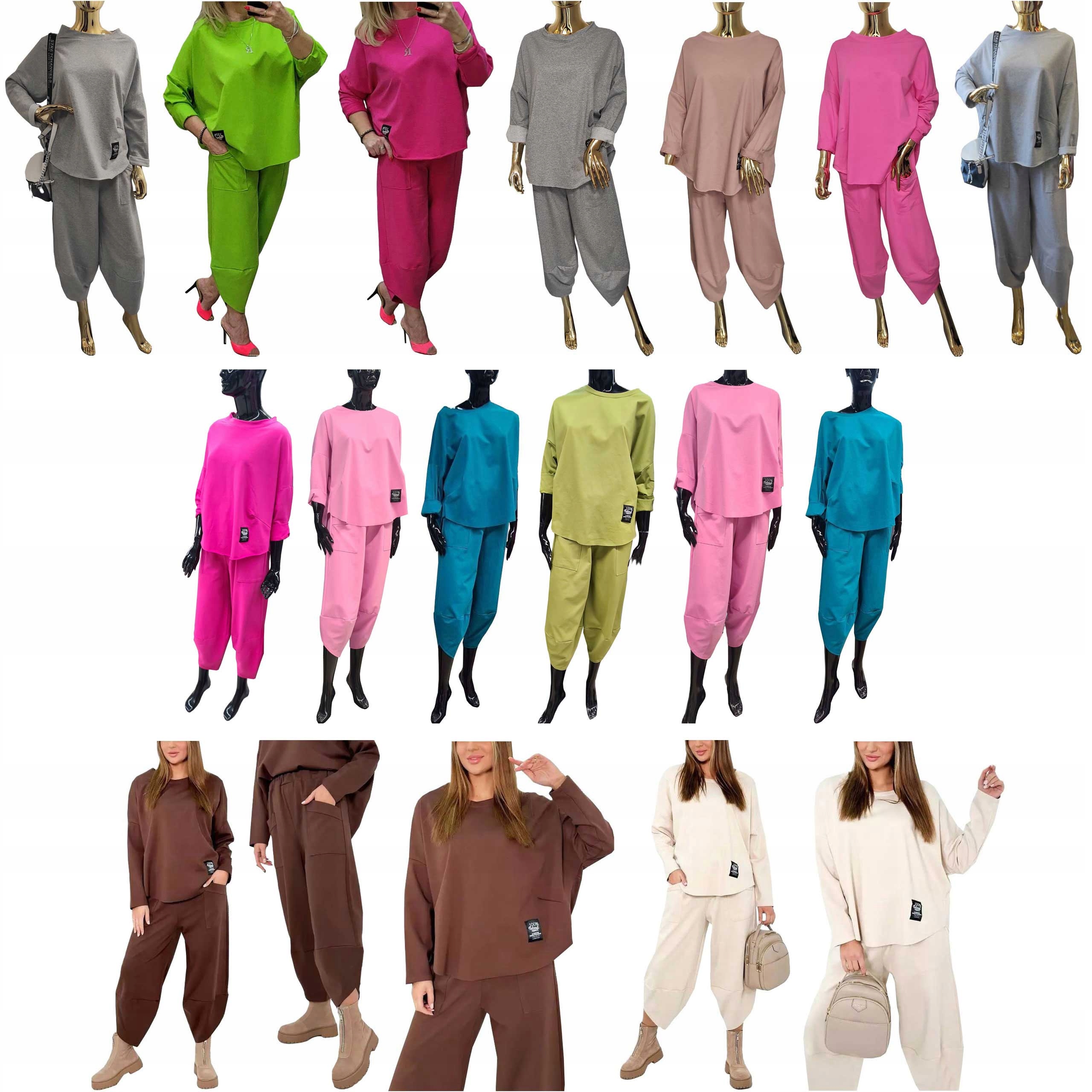 ELEGANCKI WŁOSKI KOMPLET BAWEŁNIANY BLUZA SPODNIE DRESOWY OVERSIZE L Cechy dodatkowe brak hafty naszywki